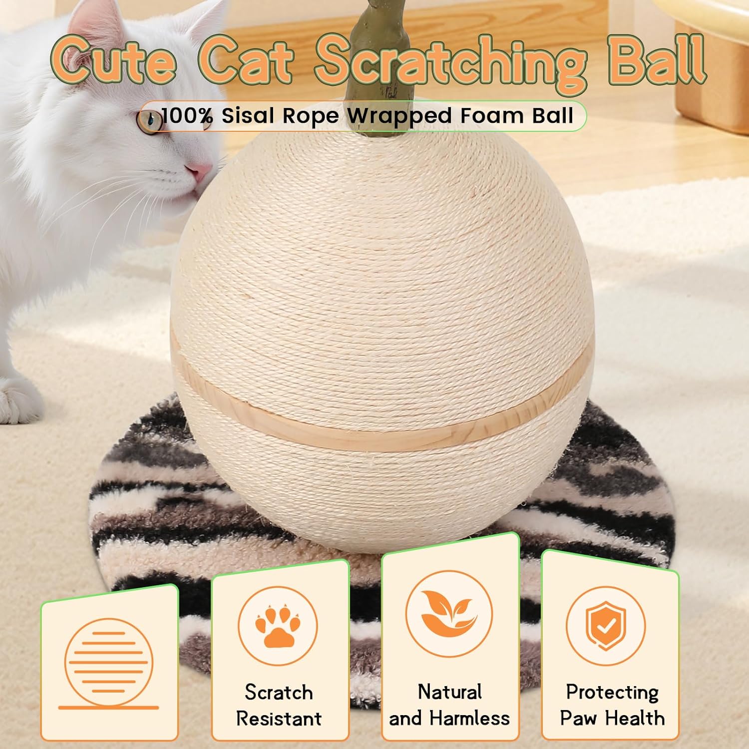 Cat Scratching Post, Artificial Camellia Tree Cat Scratch Ball with Sisal Rope, Cute Flower Scratching Posts for Indoor Cats Adults and Kitten, Modern Cat Scratcher for Home Decor